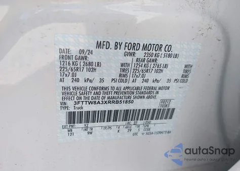 2024 Ford Maverick Xl z USA, uszkodzony, nr VIN 3FTTW8A3XRRB51850